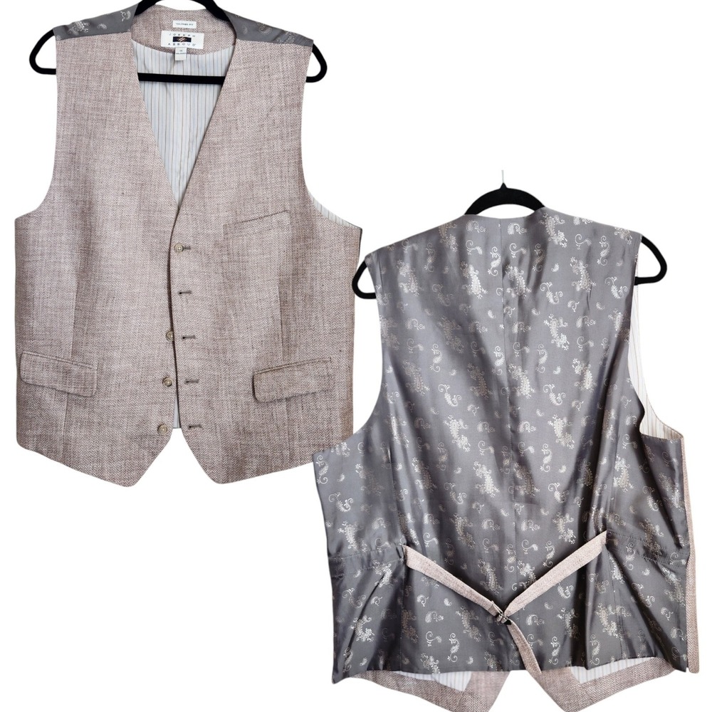 Joseph Abboud Vest Mens Size 1X Linen Beige Paisley NWOT